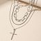 304 Stainless Steel Cross Pendant 3 Layer Necklaces for Women, Non-Tarnish, Stainless Steel Color, 16.34~19.29 inch(41.5~49cm), 3pcs/set