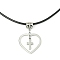 304 Stainless Steel Tiny Cross & 201 Stainless Steel Heart Pendant Necklaces, with Imitation Leather Cords, Stainless Steel Color, 17.60 inch(44.7cm)