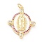 Brass Micro Pave Cubic Zirconia Pendants, with Enamel, Long-Lasting Plated, Real 18K Gold Plated, Oval with Saint, Violet, 26x20x2.5mm, Hole: 3mm