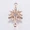 Brass Micro Pave Cubic Zirconia Links, Lead Free & Cadmium Free, Shining Star, Rose Gold, 20x10x2mm, Hole: 1mm