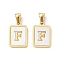 Ion Plating(IP) 304 Stainless Steel Pave Shell Pendants, Rectangle Charm, Real 18K Gold Plated, Letter F, 17.5x12x1.5mm, Hole: 3x5mm