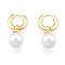 ABS Plastic Pearl Dangle Hoop Earrings, Brass Jewelry for Women, Nickel Free, Real 18K Gold Plated, 29x16x3.5mm, Pin: 1mm