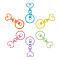 Iron Heart Split Key Rings, Keychain Clasp Findings, Lead Free & Nickel Free, Mixed Color, 68x30x6mm, 6pcs/set