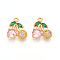 Brass Micro Pave Cubic Zirconia Charms, Cherry, Long-Lasting Plated, Nickel Free, Real 18K Gold Plated, 12x10.5x2.5mm, Hole: 1.4mm