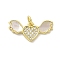 Brass Micro Pave Clear Cubic Zirconia Pendants, Cadmium Free & Lead Free, with Shell, Real 18K Gold Plated, Heart, 10x21x2.5mm, Hole: 3.5mm
