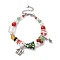 Snowman & Candy Cane Alloy Charm Bracelet, Christmas Tree & Snowman Lampwork & Natural Gemstone & Shell Beaded Bracelet for Women, Colorful, 7-1/2 inch(18.9cm)