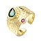 Rack Plating Brass Micro Pave Cubic Zirconia and Glass Open Cuff Rings for Women, Cadmium Free & Lead Free, Long-Lasting Plated, Real 18K Gold Plated, 16.5mm