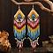 Bohemian Style Tassel Dangle Earrings, with Eye Pattern and Glass Beads, Platinum, White, 145x32mm