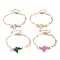 Brass Micro Pave Cubic Zirconia Butterfly Link Bracelets, with Resin, Natural Pearl Beads, Brass Paperclip Chains, 304 Stainless Steel Satellite Chains & Lobster Claw Clasps, Golden, Mixed Color, 7-1/2 inch(19cm)