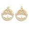 Brass Pave Cubic Zirconia Pendants, Cadmium Free & Lead Free, with Jump Ring, Golden, Branch, 24x21x2mm, Hole: 5mm