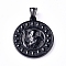 304 Stainless Steel Pendants, Flat Round, Saint Benedict Medal, Electrophoresis Black, 34x30x3.5mm, Hole: 5x6mm