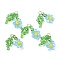 Glass Beaded Pendants, with Brass Loops, Flower of Life Charms, Turquoise, 18~20x23~24x5~5.5mm, Hole: 2.5mm