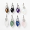 Gemstone Faceted Teardrop Pendants, Rack Plating Platinum Tone Brass Flower Charms, Cadmium Free & Lead Free, 44~45.5x14.5~15.5x16~17mm, Hole: 6.5x5mm