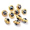 Handmade Lampwork Beads, with Golden Color Edge Brass, Round, Black, 16.5~17x15.5~16x12~13.5mm, Hole: 1mm