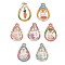 7Pcs 7 Styles Easter Theme Glass Seed Beaded Teardrop with Rabbit Carrot Pendants, Alloy Enamel Pendants, with Golden 201 Stainless Steel Linking Rings, Mixed Color, 31x21x2mm, Hole: 1.8mm, 1pc/style