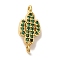 Rack Plating Brass Micro Pave Green Cubic Zirconia Cactus Connector Links, Cadmium Free & Lead Free, Real 18K Gold Plated, 18.5x8x3.5mm, Hole: 1.5mm