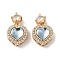 Brass Clear Cubic Zirconia Pendants, Cadmium Free & Nickel Free & Lead Free, with Resin, Real 18K Gold Plated, Heart, Aqua, 12x10x6mm, Hole: 2mm