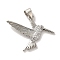 Rack Plating Brass Micro Pave Cubic Zirconia Pendants, Cadmium Free & Lead Free, Long-Lasting Plated, Woodpecker, Platinum, 19.5x26x2.5mm, Hole: 5x3.5mm