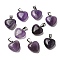Natural Amethyst Pendants, with Platinum Brass Loops, Puffy Heart, 18~19x15~15.5x7~10mm, Hole: 6x2.5~3mm