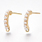 Brass Stud Earring Findings, with Loop, ABS Plastic Imitation Pearl, Nickel Free, Real 18K Gold Plated, 17~18x13~14mm, Hole: 1mm, Pin: 0.8mm