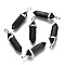 Synthetic Blue Goldstone Pointed Pendants, with Platinum Tone Random Alloy Pendant Hexagon Bead Cap Bails, Bullet, 36~40x12mm, Hole: 3x4mm, Gemstone: 8mm in diameter