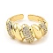 Brass Micro Pave Clear Cubic Zirconia Open Cuff Rings, Cadmium Free & Lead Free, Croissant, Real 16K Gold Plated, US Size 8 1/4(18.3mm)
