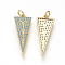 DIY Brass Micro Pave Cubic Zirconia Pendants, Triangle, Golden, 28x11x2.5mm, Hole: 3mm