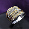 Criss Cross Alloy Crystal Rhinestone Wide Finger Rings, Platinum & Golden, US Size 10(19.8mm)