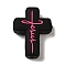 Silicone Beads, Cross with Word Jesus, Black, 30x22x8mm, Hole: 2.5mm