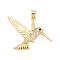 Brass Micro Pave Cubic Zirconia Pendants, Hummingbird Charms, Cadmium Free & Lead Free, Lasting Plated, Rack Plating, Real 18K Gold Plated, 27x36x4.5mm, Hole: 4x3.5mm