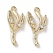 Brass Micro Pave Clear Cubic Zirconia Pendants, Cadmium Free & Nickel Free & Lead Free, Leaf, Real 18K Gold Plated, 21x8.5x3mm, Hole: 1.3mm