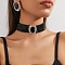 Oval Brass & Glass & Plastic Pearl Beaded Chain Collar & Stud Earrings Sets, Black, 280mm