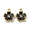 Alloy Enamel Pendants, with Rhinestone, Golden, Flower Charm, Black, 16x12.5x3mm, Hole: 1.8mm