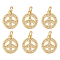 Brass Micro Pave Clear Cubic Zirconia Pendants, Peace Sign, Real 18K Gold Plated, 18x12.5x2mm