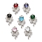 Glass Heart Connector Charms, Brass Clear Cubic Zirconia Flower Links, Cadmium Free & Nickel Free & Lead Free, Mixed Color, Platinum, 17.5x11x4mm, Hole: 1.4mm and 1.5mm