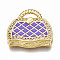 Brass Micro Pave Cubic Zirconia Enamel Pendants, Nickel Free, Bag, Real 16K Gold Plated, Medium Purple, 17.5x19x5mm, Hole: 3x6mm