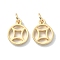 Brass Charms, Cadmium Free & Nickel Free & Lead Free, with Jump Ring, Coin Charm, Real 18K Gold Plated, 15x12x2mm, Hole: 4mm