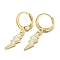 Lightning Bolt Real 18K Gold Plated Brass Dangle Leverback Earrings, with Enamel, White, 29x5.5mm