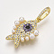 Brass Micro Pave Cubic Zirconia Pendants, Cadmium Free & Lead Free, with ABS Plastic Imitation Pearl, Fish, Colorful, Golden, 22x14.5x4mm, Hole: 6x4mm