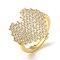 Rack Plating Brass Micro Pave Clear Cubic Zirconia Adjustable Rings for Women, Cadmium Free & Nickel Free & Lead Free, Heart, Real 18K Gold Plated, US Size 7 1/2(17.7mm)