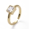 Adjustable Brass Cuff Finger Rings, Solitaire Rings with Micro Pave Cubic Zirconia, Clear, Golden, US Size 6(16.5mm)