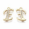 Brass Micro Pave Clear Cubic Zirconia Pendants, Nickel Free, Real 18K Gold Plated, Word, Letter.E, 16x11x2mm, Hole: 1.5mm