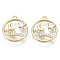 Brass Micro Pave Cubic Zirconia Charms, Nickel Free, Ring with Moon and Star, Clear, Real 18K Gold Plated, 13x12x2mm, Hole: 1mm