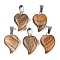 Natural Picture Jasper Heart Pendants, Love Heart Charms with 304 Stainless Steel Snap on Bails, Stainless Steel Color, 22.5x15.5x6mm, Hole: 6x3.5mm
