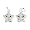 Brass Micro Pave Clear Cubic Zirconia Charms, Star with Smiling Face, Cadmium Free & Lead Free, Long-Lasting Plated, with Jump Ring, Silver, 13x11x1.5mm, Hole: 4.3mm