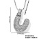 Elegant Brass Micro Pave Clear Cubic Zirconia 3D Initial Necklaces, Perfect Gift for Her, Platinum, Letter U, 15.75 inch(40cm)