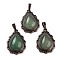 Natural Green Aventurine Teardrop Pendants, Red Copper Tone Brass Charms, 28.5x20.5x7mm, Hole: 8x5mm