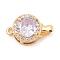 Brass Micro Pave Cubic Zirconia Box Clasps, with Glass, Nickel Free, Flat Round, Real 18K Gold Plated, Lilac, 16.5x10x7mm, Hole: 1.2mm