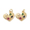 Heart Brass Micro Pave Colorful Cubic Zirconia Pendants, with Jump Rings, Cadmium Free & Lead Free, Real 18K Gold Plated, 15x15x3.5mm, Hole: 3.4mm
