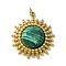 Faceted Synthetic Malachite Pendants, Sun Charms, with Ion Plating(IP) 304 Stainless Steel Settings, Real 14K Gold Plated, 22x19.5x5mm